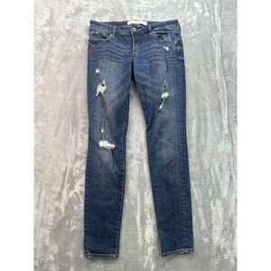 Abercrombie & Fitch Jeans Womens Sz 4R Blue Low Rise Skinny Distressed Whiskered